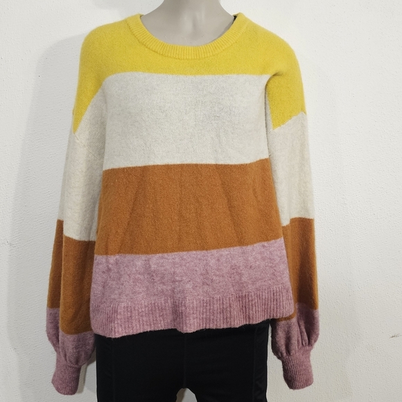Madewell Women's Colorblock Sweater in Yellow, Cream, Orange, and Pink Size S - Picture 2 of 10